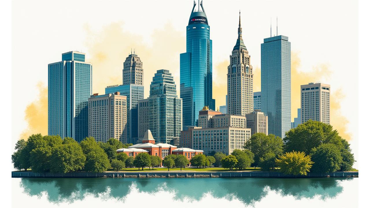 A vibrant collage of Charlotte landmarks and hospitality venues, interspersed with subtle Woven Rooms branding, depicting community involvement