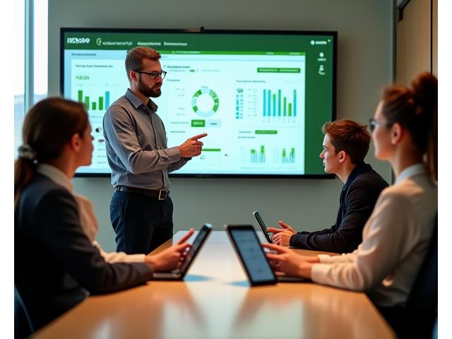 A team of hotel staff being trained on new tablet devices, with a Woven Rooms specialist guiding them through the contactless system dashboard.