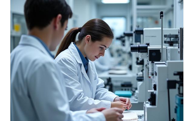 Scientists testing fabric samples in a lab for wear and tear